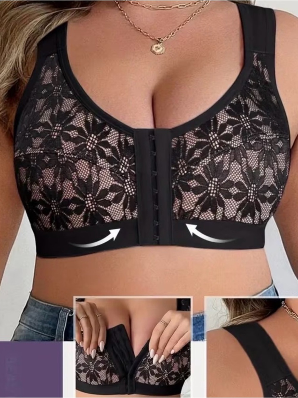NEW Front-Close Black Lace Comfort Bra